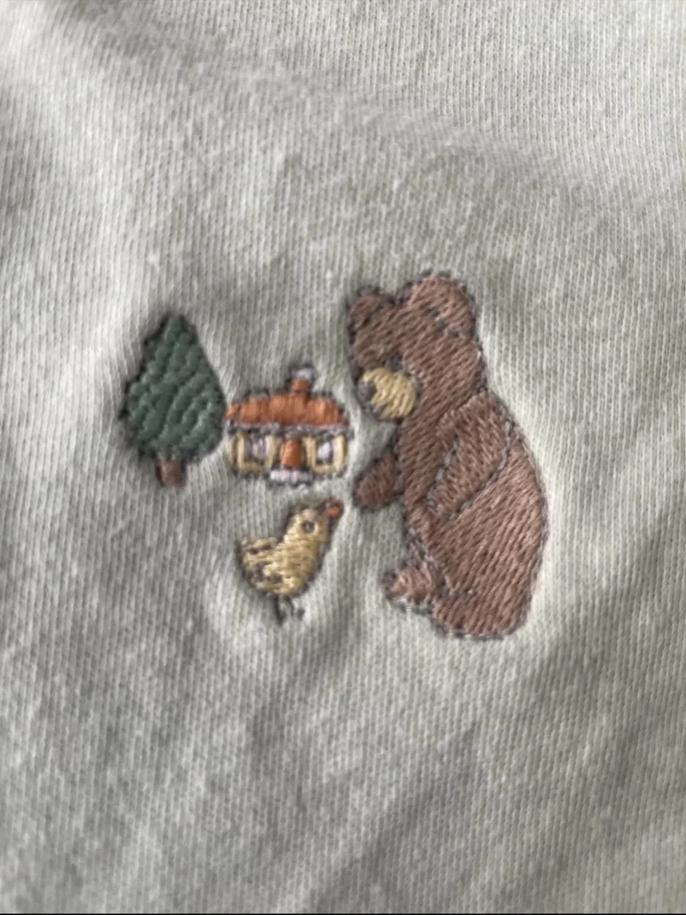 Carter's Light Sage Green Snap-Front Baby One-Piece with Bear Embroidery